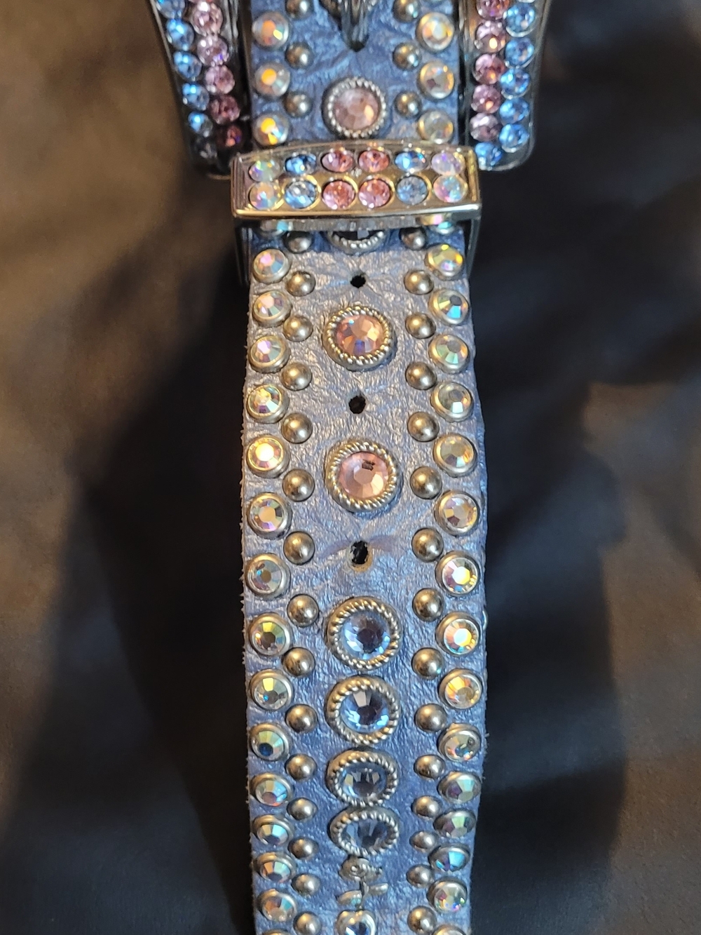Kippys Pink & Blue Swarovski Crystal Leather Belt. Absolutely Gorgeous In Person - Picture 4 of 8